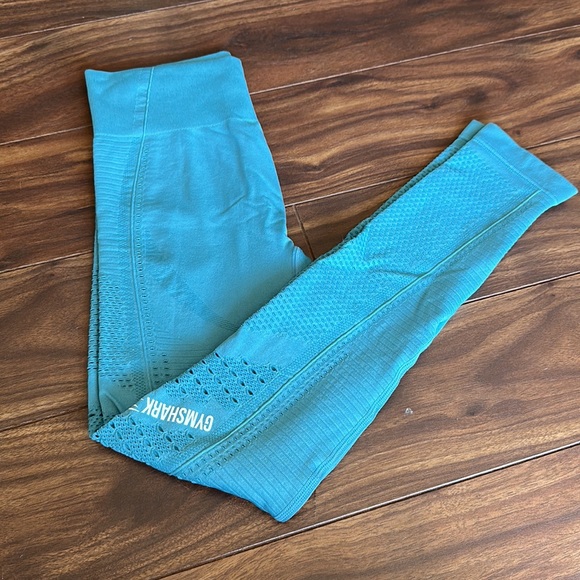 Gymshark Teal Aqua Sea Blue Flawless Leggings Small S like New laser cut mesh - Picture 6 of 9